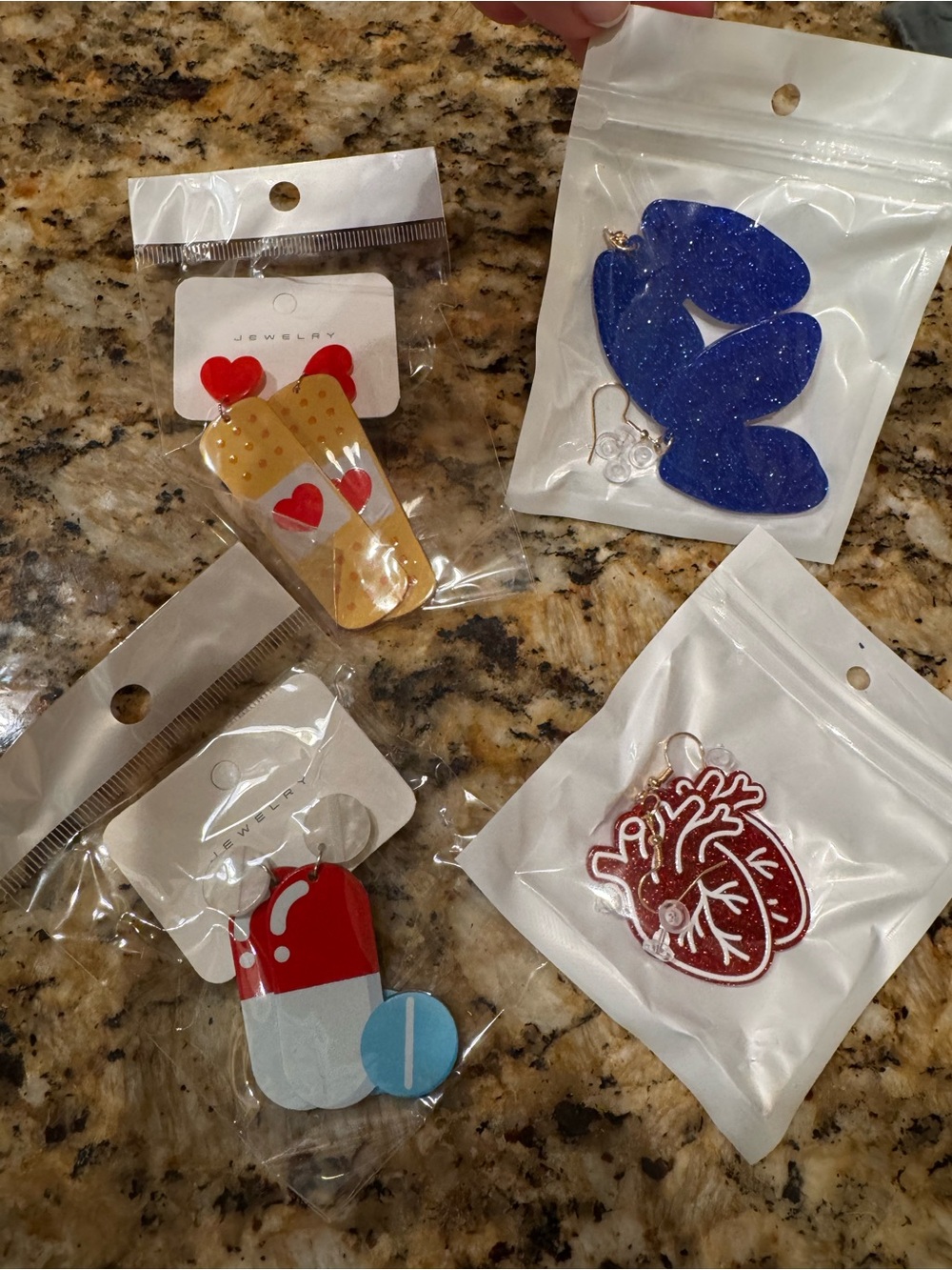Assorted Novelty Resin Earrings - Blue, Red, Gold, White